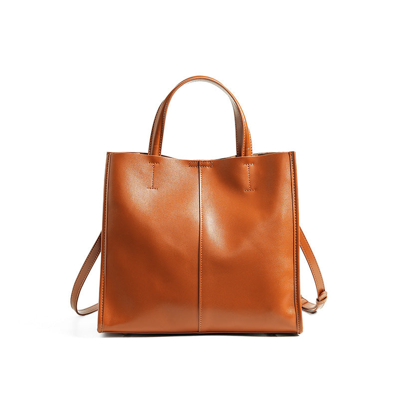 Leather Tote Bag for Women, Genuine First Layer Vegetable-Tanned Leather, Large Capacity, Fashionable and Versatile Handbag