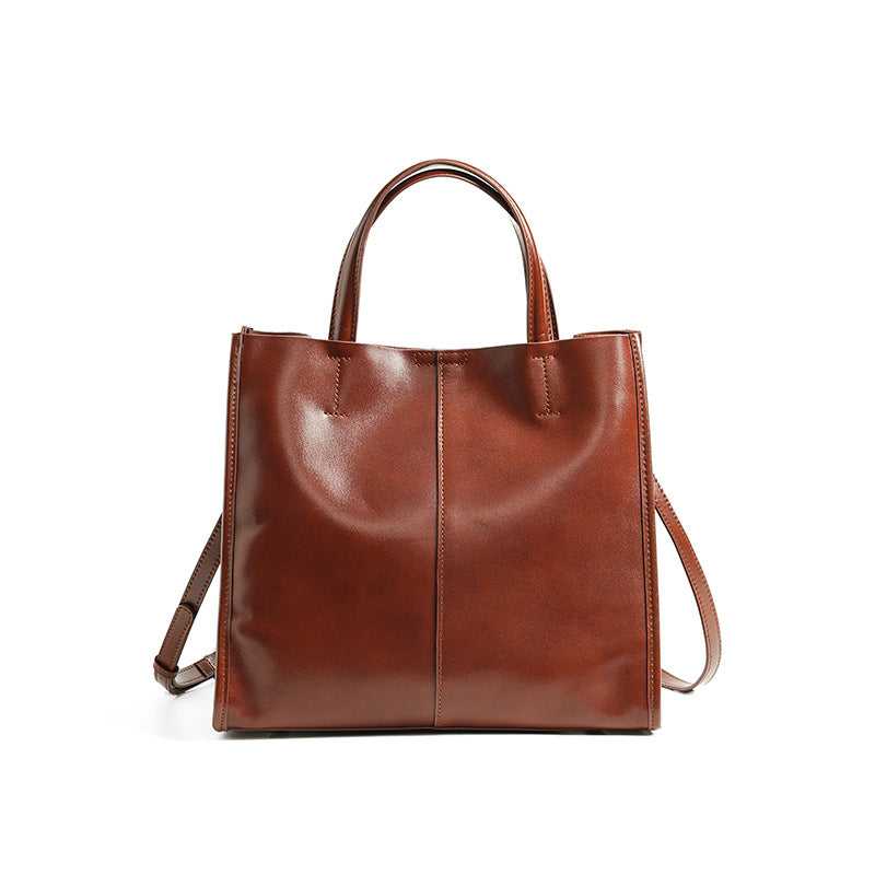 Leather Tote Bag for Women, Genuine First Layer Vegetable-Tanned Leather, Large Capacity, Fashionable and Versatile Handbag