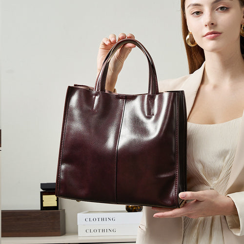 Leather Tote Bag for Women, Genuine First Layer Vegetable-Tanned Leather, Large Capacity, Fashionable and Versatile Handbag